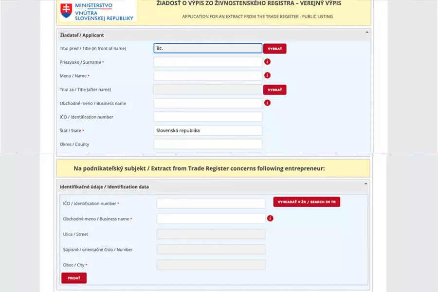 Výpis zo živnostenského registra potrebné údaje