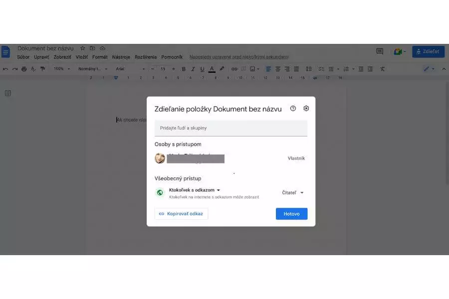 Google disk zdieľanie položiek