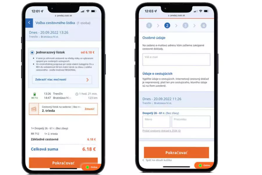 Nákup lístka na vlak doplňujúce údaje