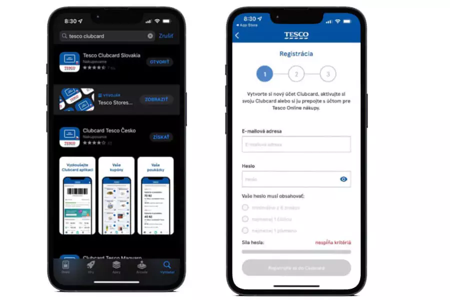 Tesco club card registrácie cez mobil
