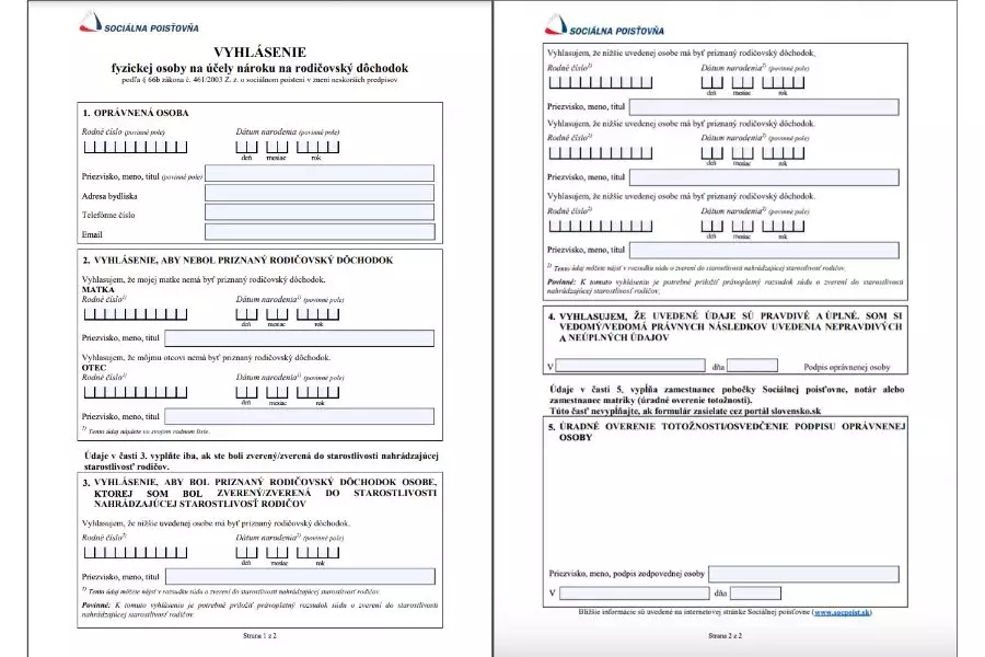 rodičovský dôchodok tlačivo