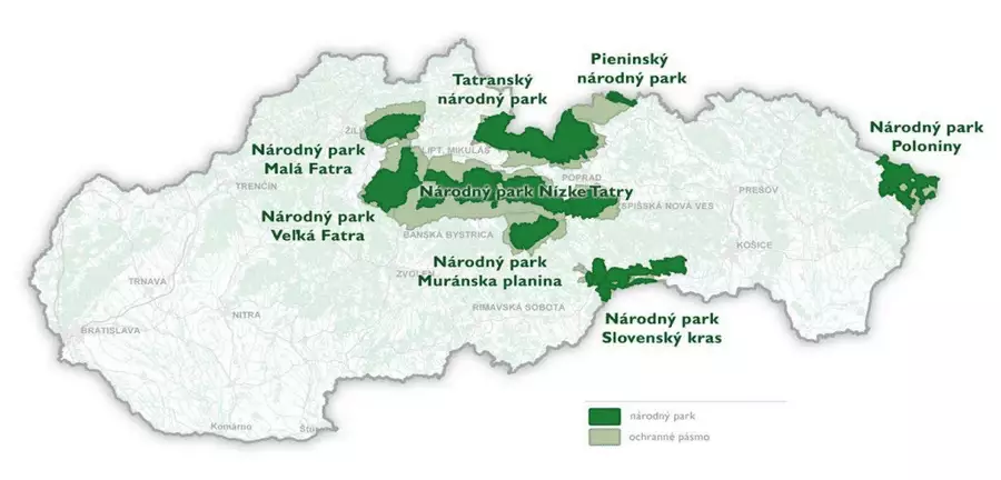 Národné parky na Slovensku mapa