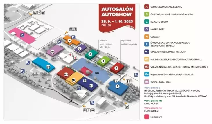 Autosalón Nitra 2023 mapa areálu