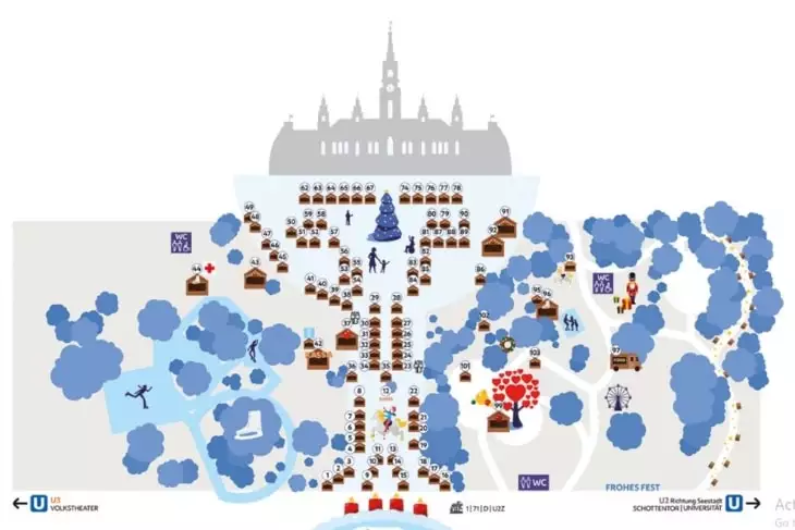 Vianočné trhy Viedeň mapa